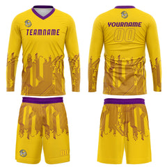 Kundenspezifisches Gelb Lila Basketball Fußball Schießen langes T-Shirt für Erwachsene und Kinder