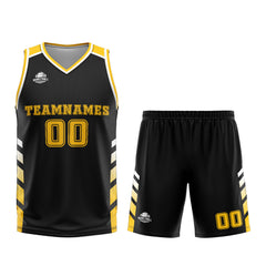 Benutzerdefinierter Schwarz Gelb Basketball Jersey Uniform Anzug gedruckt Ihr Logo Name Nummer