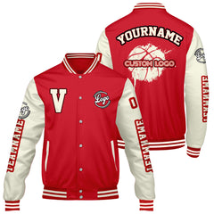 Maßgeschneiderte Rot Creme Letterman Varsity Jacket Individuelle Stickerei Druck nach Ihrem Wunsch