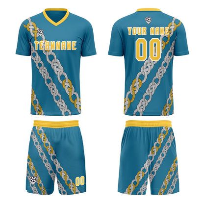 Benutzerdefinierte Blau Gelb Trikots für Männer Frauen Personalisierte Fußball Uniformen für Erwachsene und Kind