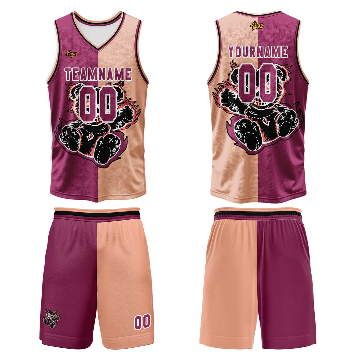 Benutzerdefinierter Rosenrot Basketball Jersey Uniform Anzug gedruckt Ihr Logo Name Nummer