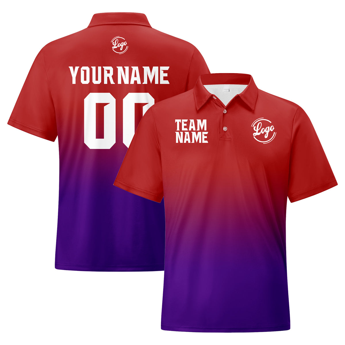Benutzerdefinierte Rot Lila Fußball Gradient Polo-Shirts Fügen Sie Ihr Einzigartiges hinzu Logo/Name/Nummer