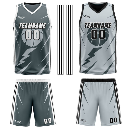 Benutzerdefinierte Grau Lichtgrau Reversible Basketball Jersey Personalisierte Drucken Name Nummer Logo