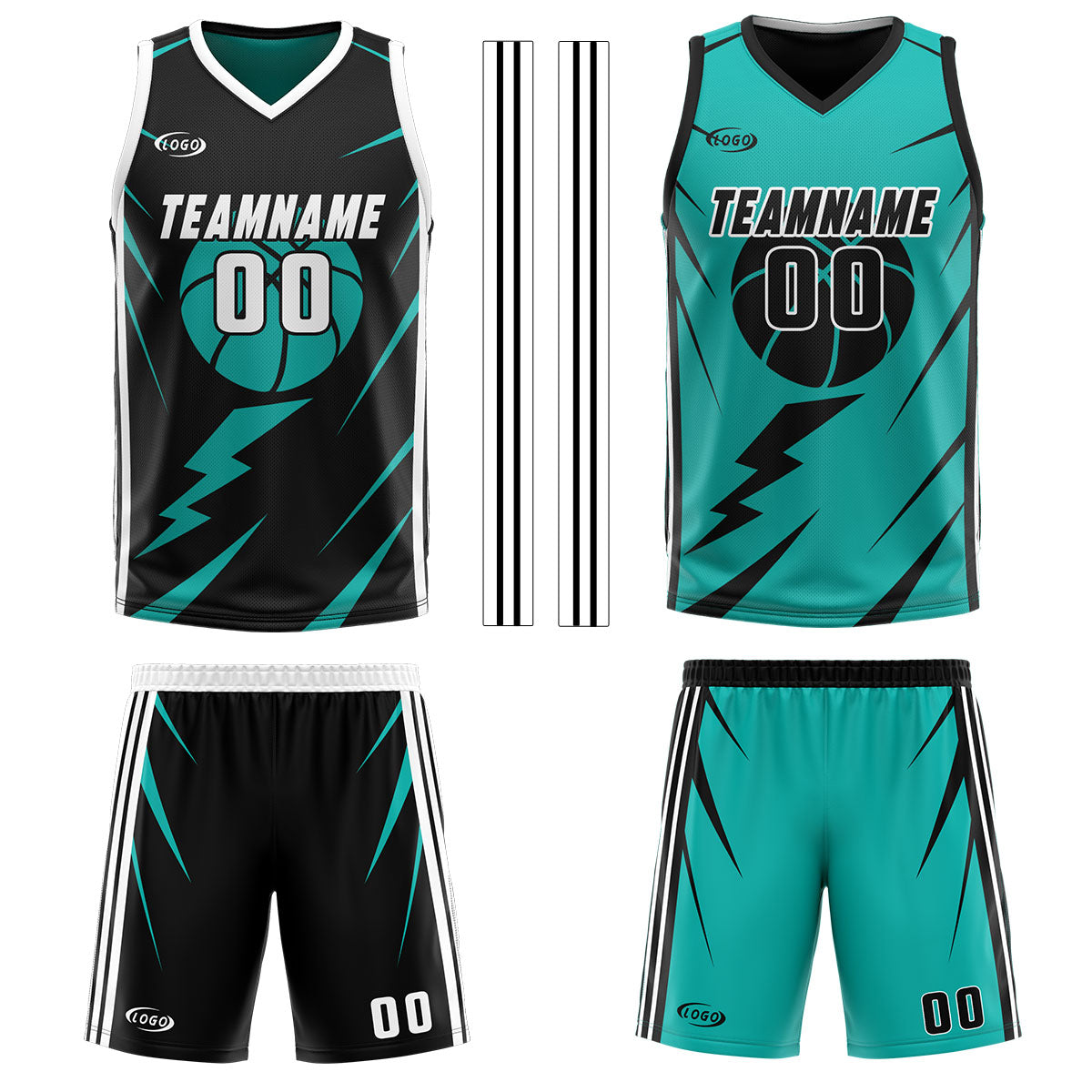 Benutzerdefinierte schwarz Cyan Reversible Basketball Jersey Personalisierte Drucken Name Nummer Logo