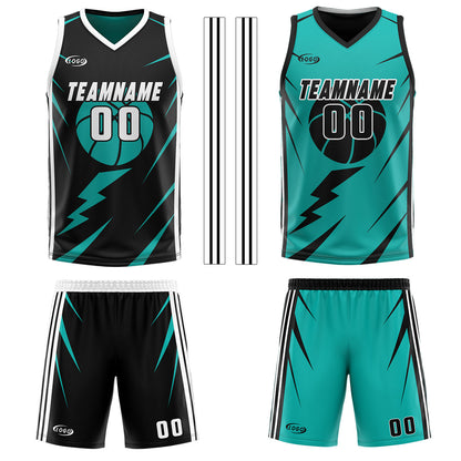 Benutzerdefinierte schwarz Cyan Reversible Basketball Jersey Personalisierte Drucken Name Nummer Logo