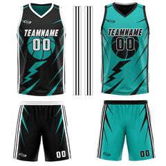 Benutzerdefinierte schwarz Cyan Reversible Basketball Jersey Personalisierte Drucken Name Nummer Logo