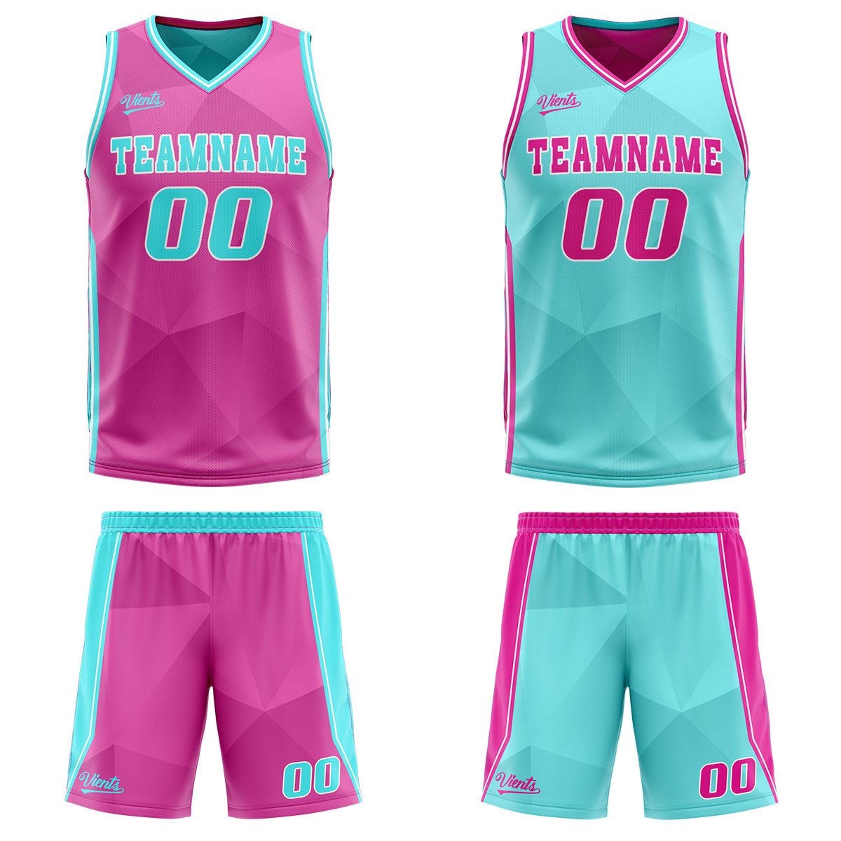 Benutzerdefinierte Rosa Cyan Reversible Basketball Jersey Personalisierte Drucken Name Nummer Logo