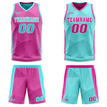 Benutzerdefinierte Rosa Cyan Reversible Basketball Jersey Personalisierte Drucken Name Nummer Logo