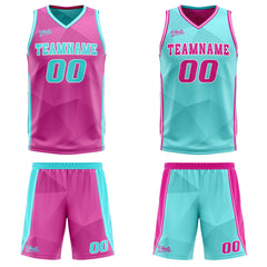 Benutzerdefinierte Rosa Cyan Reversible Basketball Jersey Personalisierte Drucken Name Nummer Logo