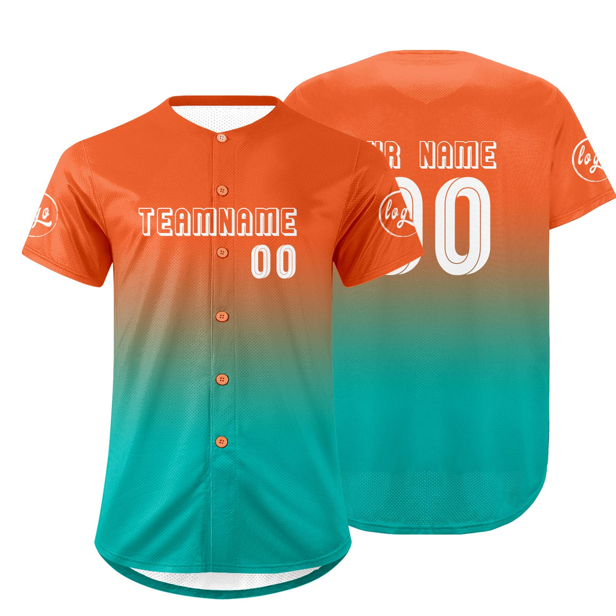 Benutzerdefiniert Orange Cyan Personalisierter Baseball Jersey mit Farbverlauf Team Uniform mit Namen und Nummer