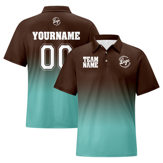Benutzerdefinierte Braun Cyan Fußball Gradient Polo-Shirts Fügen Sie Ihr Einzigartiges hinzu Logo/Name/Nummer