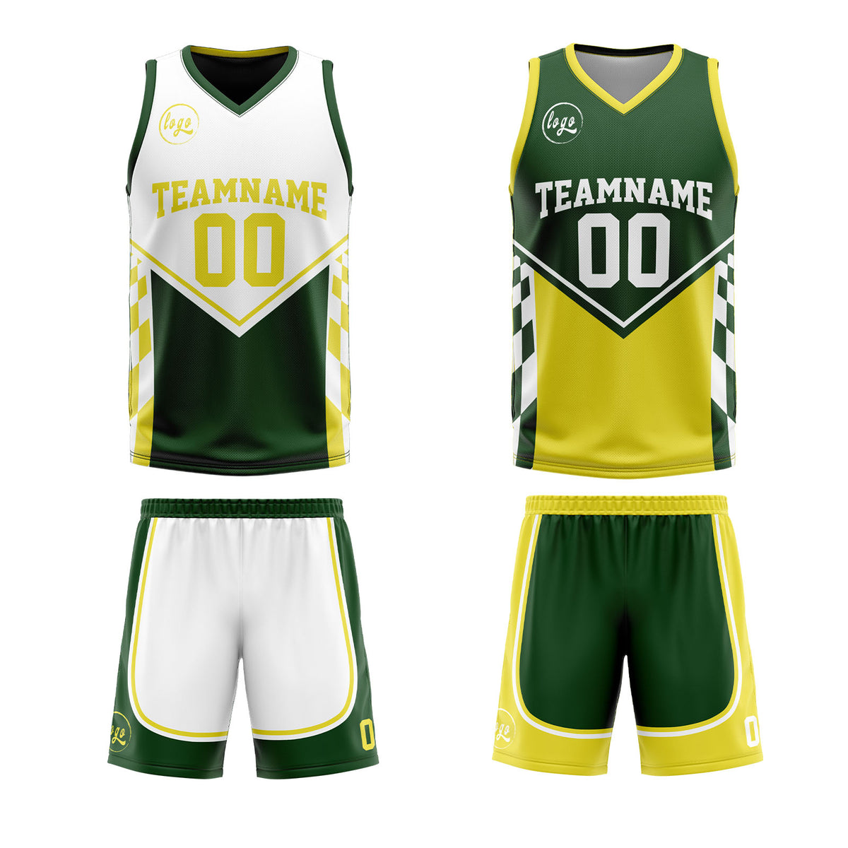 Benutzerdefinierte Langweilig Grün Gelb Reversible Basketball Jersey Personalisierte Drucken Name Nummer Logo