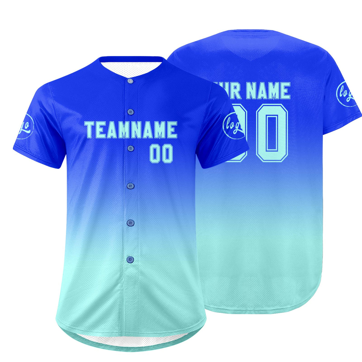 Benutzerdefiniert Dunkelblau Blau Personalisierter Baseball Jersey mit Farbverlauf Team Uniform mit Namen und Nummer