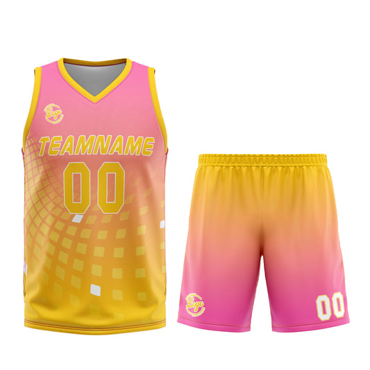 Benutzerdefinierter Rosa Gelb Basketball Jersey Uniform Anzug gedruckt Ihr Logo Name Nummer