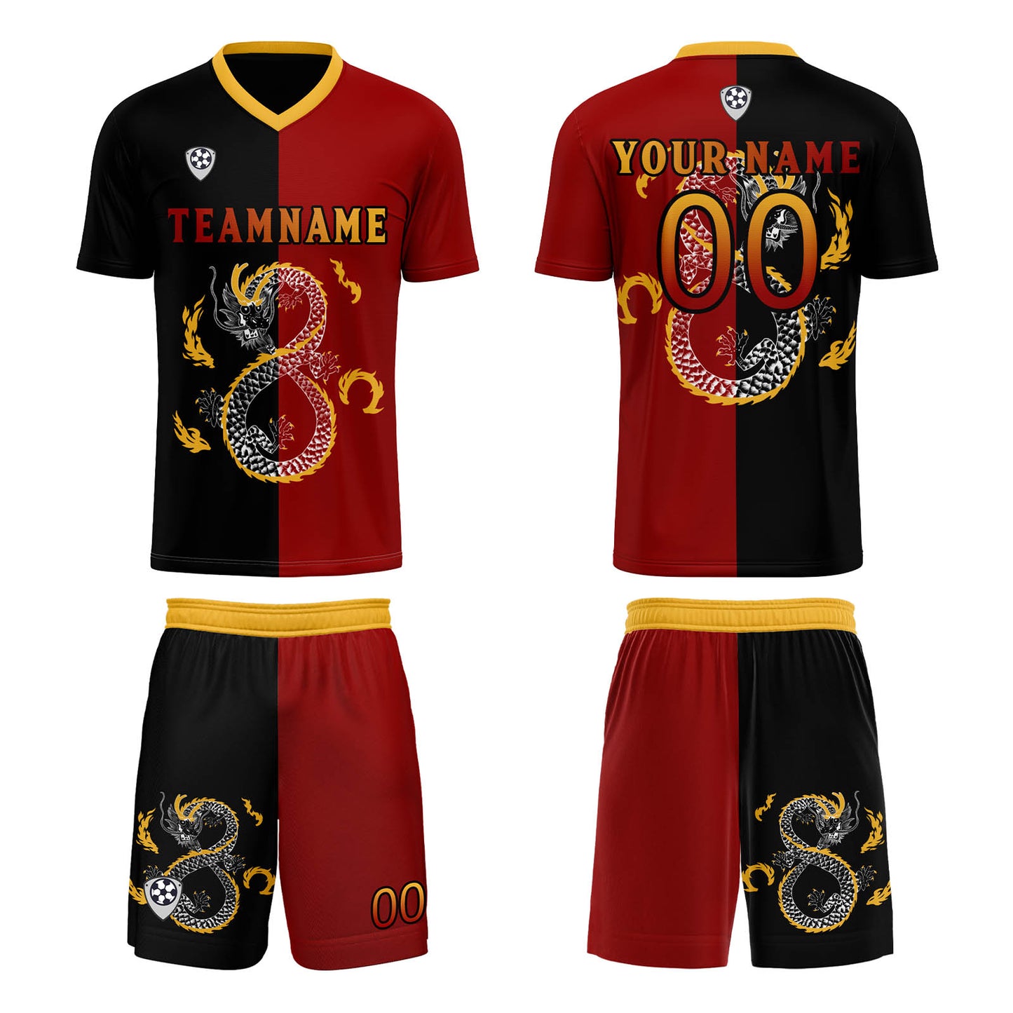 Benutzerdefinierte Rot Schwarz Trikots für Männer Frauen Personalisierte Fußball Uniformen für Erwachsene und Kind