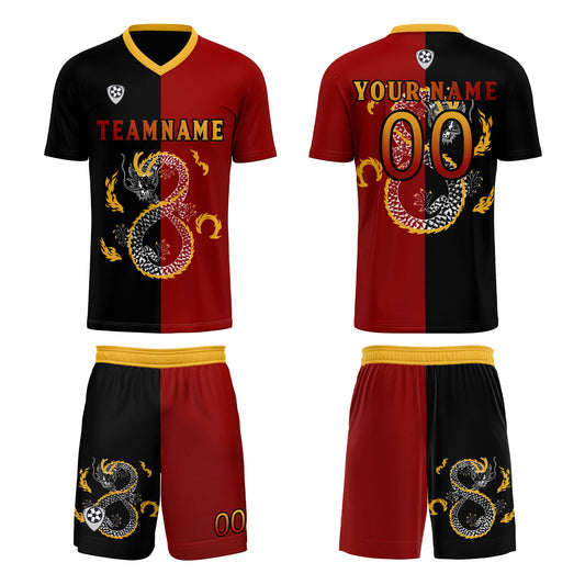 Benutzerdefinierte Rot Schwarz Trikots für Männer Frauen Personalisierte Fußball Uniformen für Erwachsene und Kind