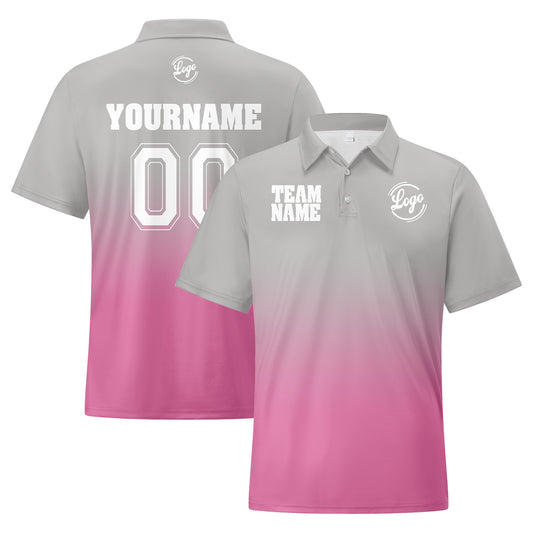 Benutzerdefinierte Grau Rosa Fußball Gradient Polo-Shirts Fügen Sie Ihr Einzigartiges hinzu Logo/Name/Nummer