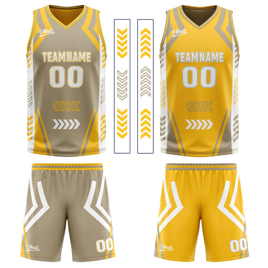 Benutzerdefinierte Grau Gelb Reversible Basketball Jersey Personalisierte Drucken Name Nummer Logo