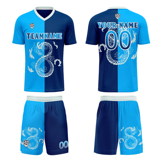 Benutzerdefinierte Dunkelblau Trikots für Männer Frauen Personalisierte Fußball Uniformen für Erwachsene und Kind
