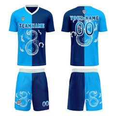 Benutzerdefinierte Dunkelblau Trikots für Männer Frauen Personalisierte Fußball Uniformen für Erwachsene und Kind
