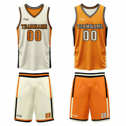 Benutzerdefinierte Creme Orange Reversible Basketball Jersey Personalisierte Drucken Name Nummer Logo