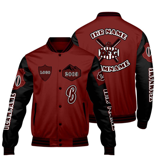 Maßgeschneiderte Rot Schwarz Letterman Varsity Jacket Individuelle Stickerei  Druck nach Ihrem Wunsch