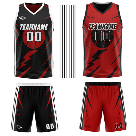 Benutzerdefinierte schwarz Rot Reversible Basketball Jersey Personalisierte Drucken Name Nummer Logo