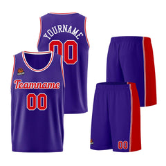 Individuelle Lila Rot Basketball Jersey Shorts für Männer und Frauen Gestickter und gedruckter Name, Nummer und Logo