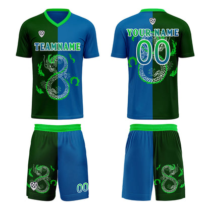 Benutzerdefinierte Blau Grün Trikots für Männer Frauen Personalisierte Fußball Uniformen für Erwachsene und Kind