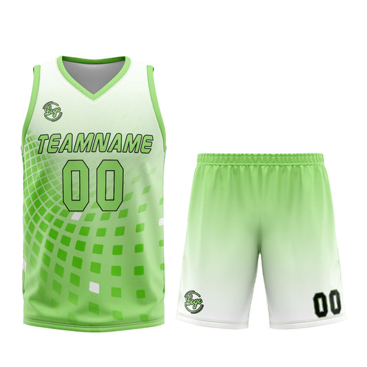 Benutzerdefinierter Weiß Grün Basketball Jersey Uniform Anzug gedruckt Ihr Logo Name Nummer
