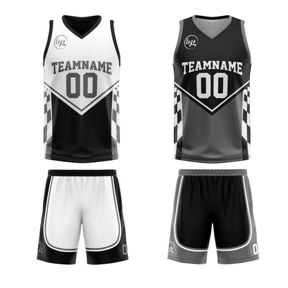 Benutzerdefinierte Schwarz Grau Reversible Basketball Jersey Personalisierte Print Name Nummer Logo