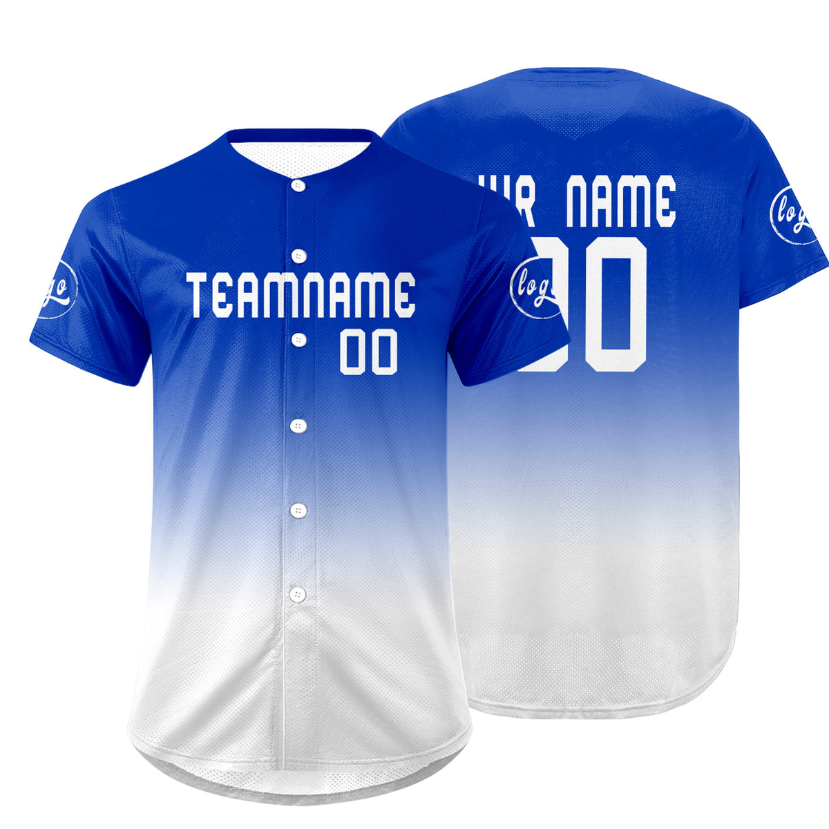 Benutzerdefiniert Weiß Blau Personalisierter Baseball Jersey mit Farbverlauf Team Uniform mit Namen und Nummer