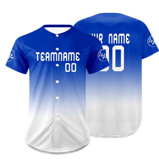 Benutzerdefiniert Weiß Blau Personalisierter Baseball Jersey mit Farbverlauf Team Uniform mit Namen und Nummer
