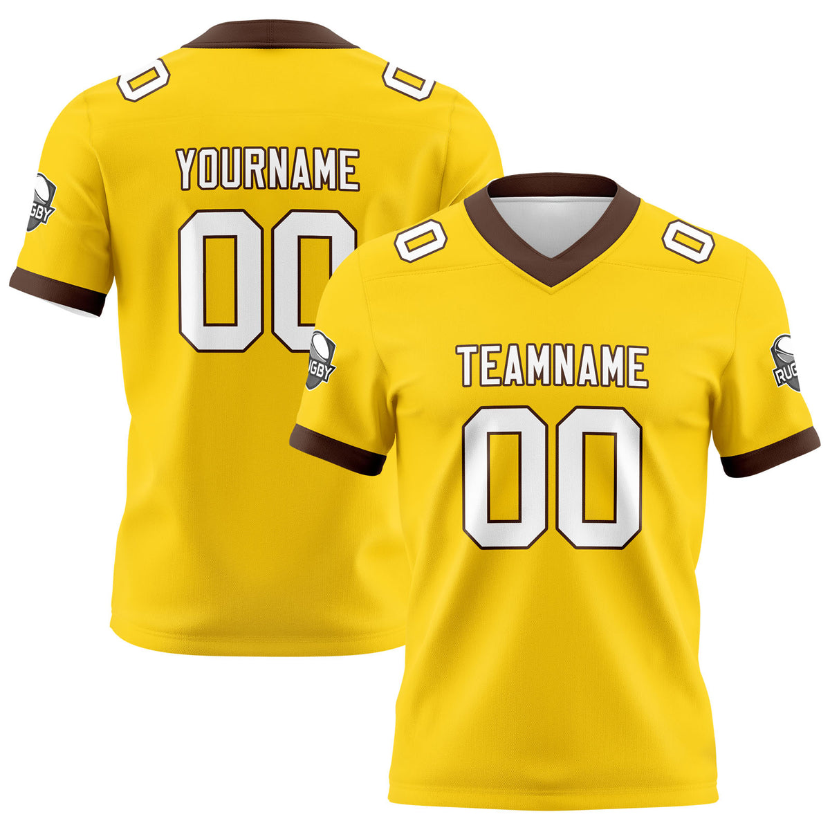Benutzerdefinierte Gelb Braun Fußball Trikots Personalisierter Name Nummer Logo