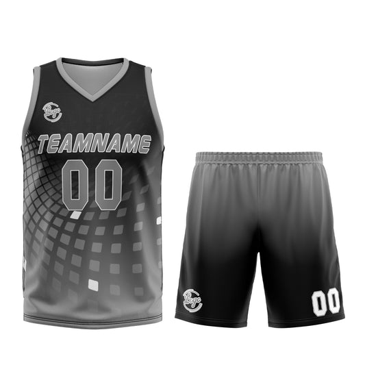 Benutzerdefinierter Schwarz Grau Basketball Jersey Uniform Anzug gedruckt Ihr Logo Name Nummer