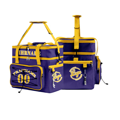 Maßgeschickerte Lila Gelb vollflächig bedruckte isolierte Kühltasche mit Doppelwand Wasserdichte 600D Oxford Picknick-Tragetasche für Teamevents & Outdoor-Grillen