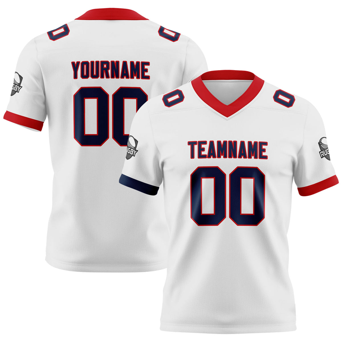 Benutzerdefinierte Weiß Marine Rot Fußball Trikots Personalisierter Name Nummer Logo