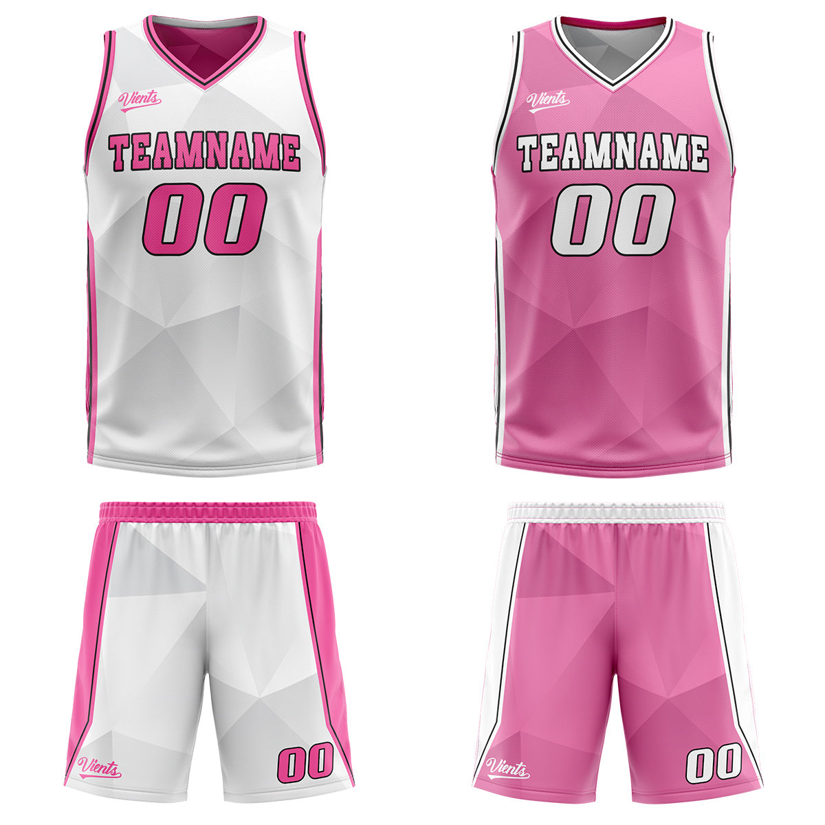 Benutzerdefinierte Weiß Rosa Reversible Basketball Jersey Personalisierte Drucken Name Nummer Logo