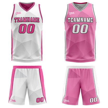 Benutzerdefinierte Weiß Rosa Reversible Basketball Jersey Personalisierte Drucken Name Nummer Logo
