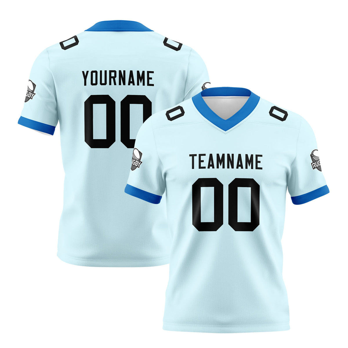 Benutzerdefinierte Cyan Schwarz Fußball Trikots Personalisierter Name Nummer Logo