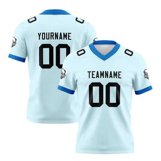 Benutzerdefinierte Cyan Schwarz Fußball Trikots Personalisierter Name Nummer Logo
