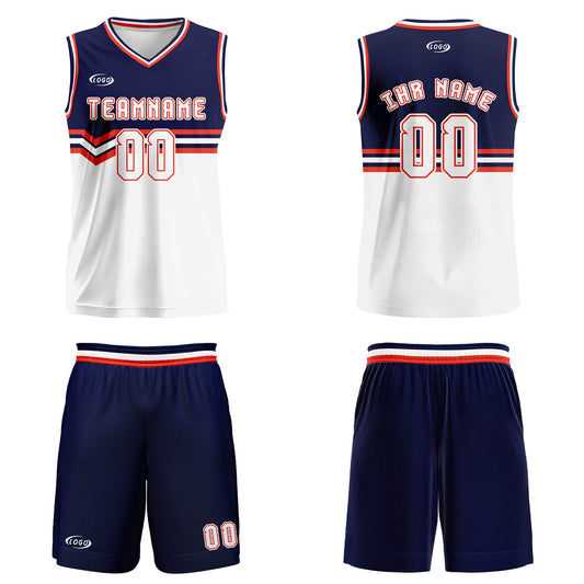 Benutzerdefinierter Blau Weiß Orange Basketball Jersey Uniform Anzug gedruckt Ihr Logo Name Nummer