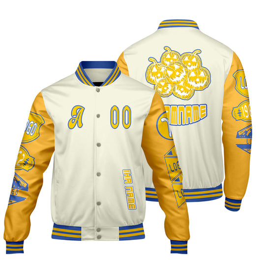 Maßgeschneiderte Rosa Gelb Letterman Varsity Jacket Individuelle Stickerei  Druck nach Ihrem Wunsch