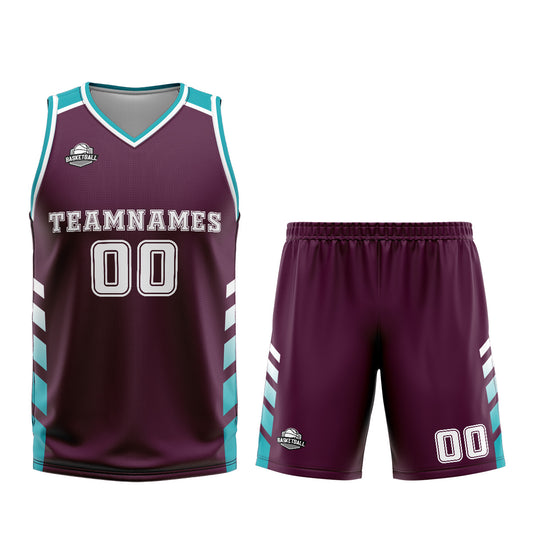 Benutzerdefinierter Lila Cyan Basketball Jersey Uniform Anzug gedruckt Ihr Logo Name Nummer