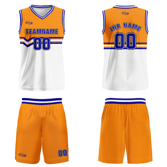 Benutzerdefinierter Orange Weiß Blau Basketball Jersey Uniform Anzug gedruckt Ihr Logo Name Nummer