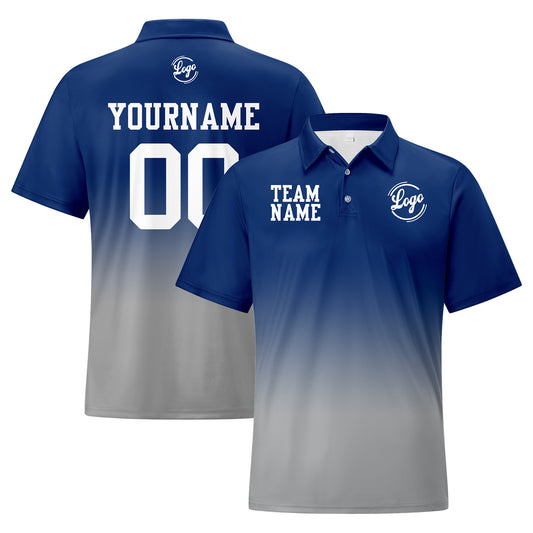 Benutzerdefinierte Marine Grau Fußball Gradient Polo-Shirts Fügen Sie Ihr Einzigartiges hinzu Logo/Name/Nummer