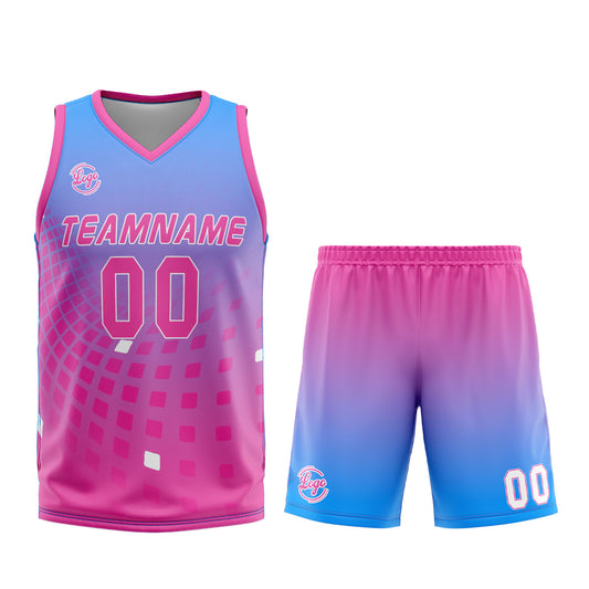 Benutzerdefinierter Blau Rosa Basketball Jersey Uniform Anzug gedruckt Ihr Logo Name Nummer