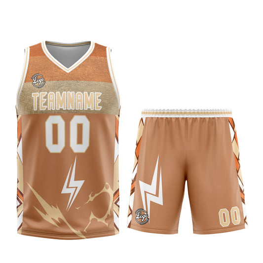 Benutzerdefinierter Braun Weiß Basketball Jersey Uniform Anzug gedruckt Ihr Logo Name Nummer