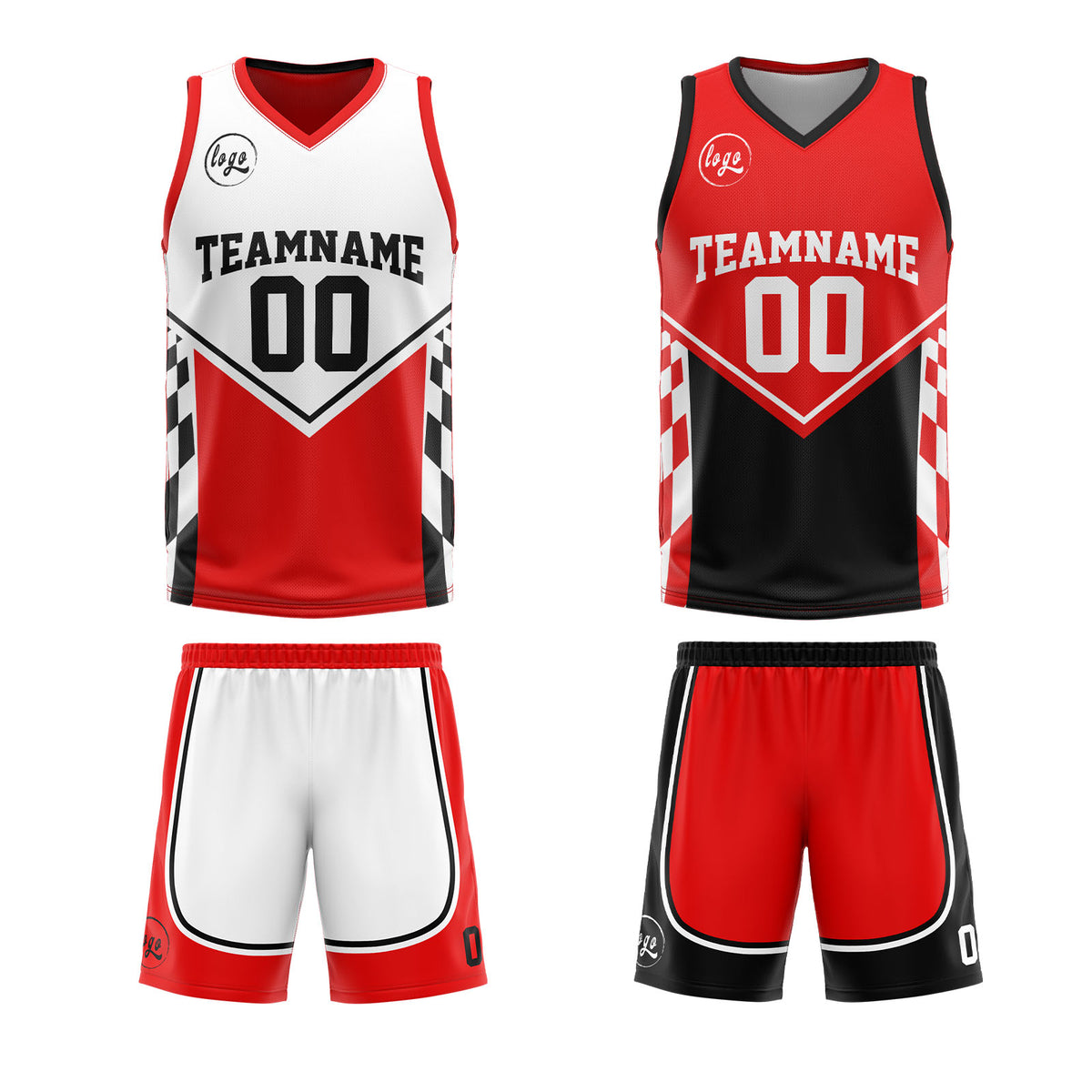 Benutzerdefinierte Rot Schwarz Reversible Basketball Jersey Personalisierte Drucken Name Nummer Logo