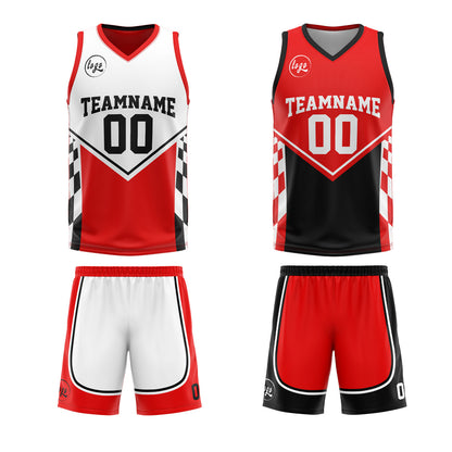 Benutzerdefinierte Rot Schwarz Reversible Basketball Jersey Personalisierte Drucken Name Nummer Logo